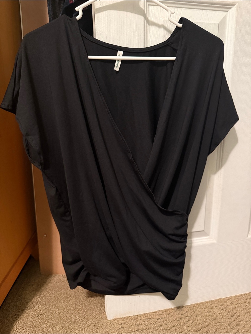 HALARA Black Draped Surplice Blouse